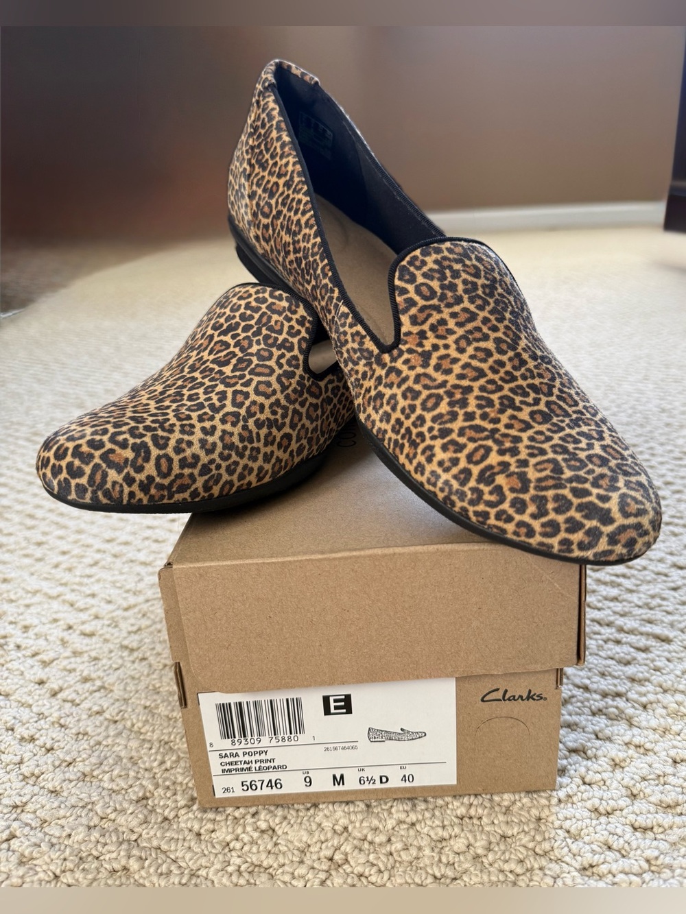 Clarks Leopard-Print Slip-On Flats in Brown and Black